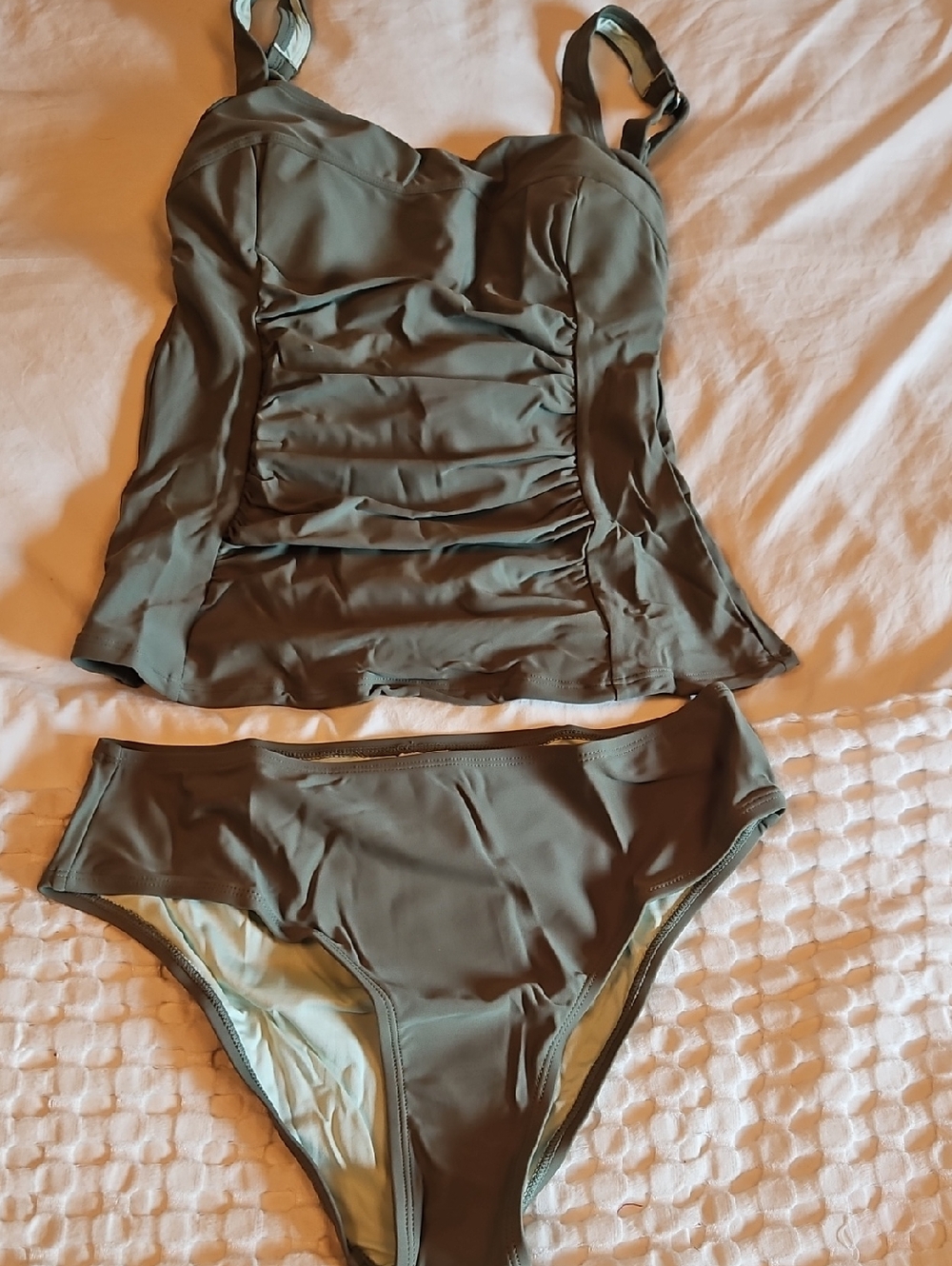 Cupshe Olive Green Ruched Tankini Set